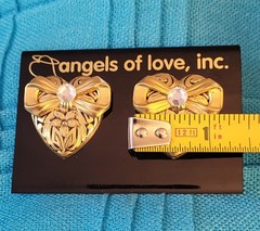 VTG-1995 “Angels of Love” Gold Tone Floral Heart & Rhinestone Earrings By Jane