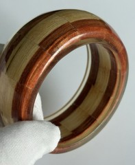 Vintage Wood & Clear Lucite Wide Chunky Bangle Bracelet 8.5in Ladies 94g