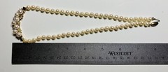 14k Yellow Gold 6.5mm pearl strand and Diamond 1.00ct Necklace 17-1/2″ Long