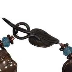 Vtg Petrified Wood Slab Panel Blue Crystal Bracelet Sterling Silver Leaf Clasp