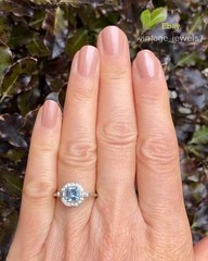 Vintage Style 2CT Asscher Cut Genuine Aquamarine Wedding Halo Ring 14K Gold Over