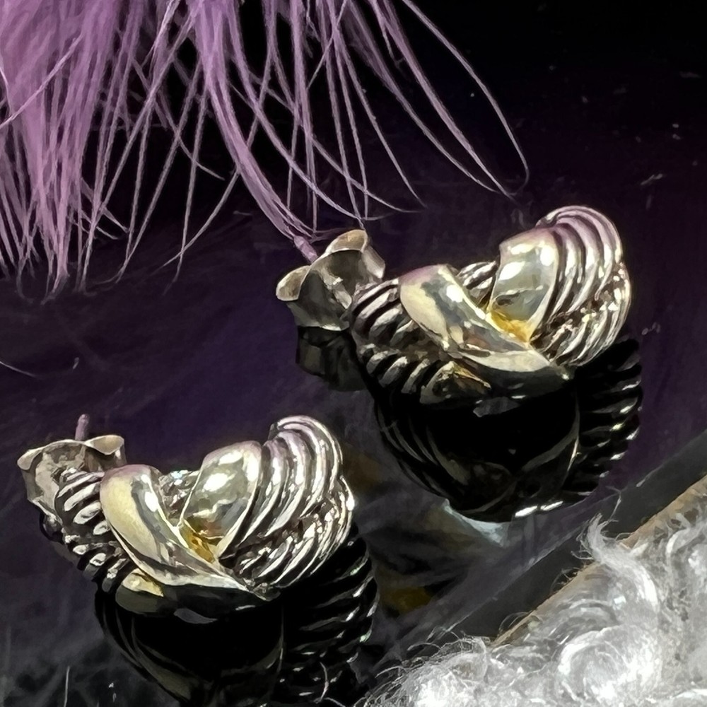 5/8″ Vermeil & Sterling Silver 0.925 vintage half HOOP pierced POST EARRINGS