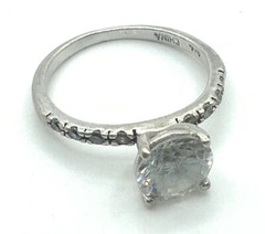 Designer AIA 925 Sterling Silver CZ Solitaire with Accents Ring (Sz. 7.25)