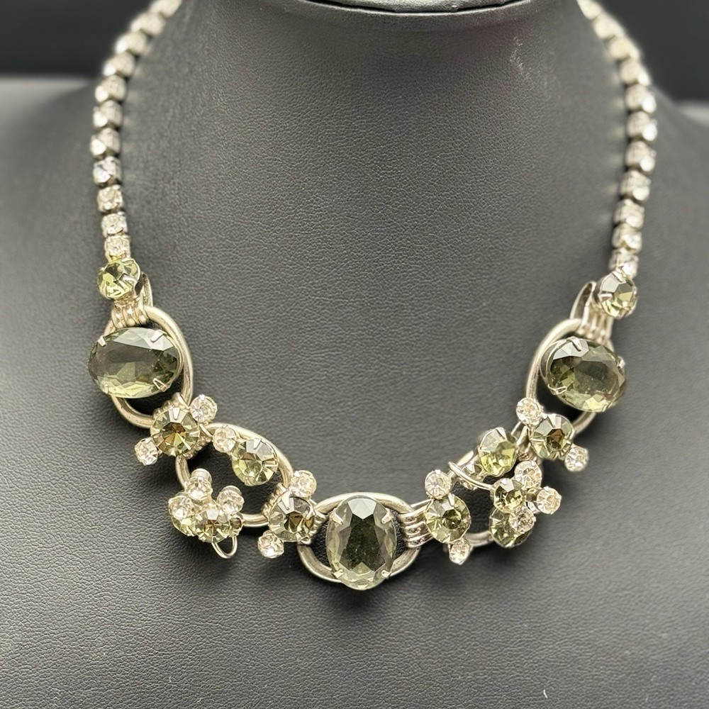 Juliana D&E Smoky Rhinestone 5-Link Necklace Choker / Collar 15” Vintage