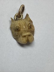 Victorian Era Dog Pendant, Carved Pit Bull Charm