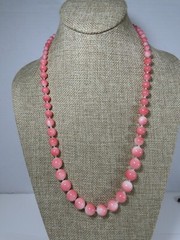 Vintage Graduated Necklace Knotted Pink Stone 26″ Gorgeous C8940