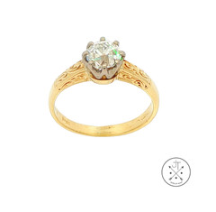 Antique 18k Yellow Gold Solitaire Ring with .80 ct Old Mine Cut Natural Diamond