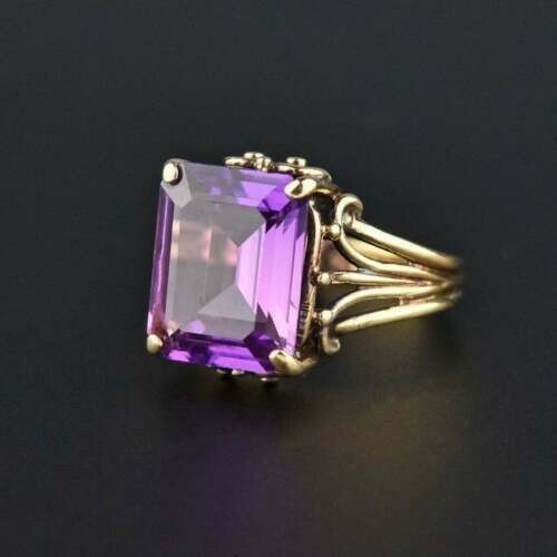 Art Deco 5.30Ct Lab-Created Purple Diamond Vintage Style Ring 14K Yellow Gold FN