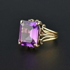 Art Deco 5.30Ct Lab-Created Purple Diamond Vintage Style Ring 14K Yellow Gold FN