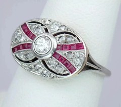 Art Deco Round Cut Lab Created Diamond & Ruby 14K White Gold Finish Wedding Ring
