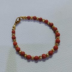 Vintage Natural Italy Coral Round Beads Bracelet Coral Gemstone Handmade Jewelry