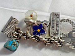 Sterling Silver Bell Trading Vintage link charm bracelet with 25 various charms
