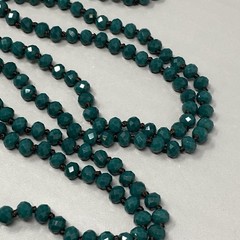 Designer Flapper Beaded Necklace Teal Green Fire Polished Czech Glass JM 78″