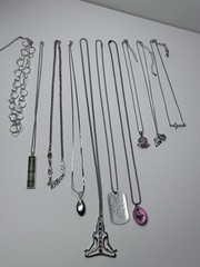 Silver Tone Necklace Lot 10pc: Yoga Chakras Cross Hearts Frog Spiritual Jewelry