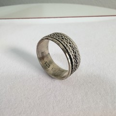 VINTAGE 925 Sterling Silver Wide Spinner Ring Tire Tread Size 7.5 wavy Band