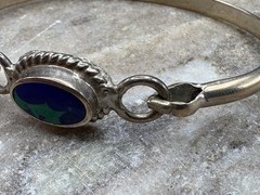 Vintage Mexico Sterling Silver & Blue/Green Stone Bracelet Bangle