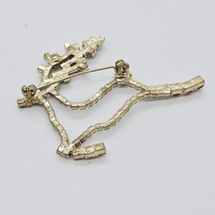 Reindeer Brooch Deer Pin Crystal Gold tone Christmas Holiday Gift Flying Vtg #5