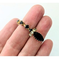 Vintage Jet Black Marquis & Clear Rhinestone Necklace & Bracelet Demi Parure