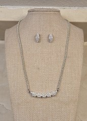 Swarovski Crystal Signed Swan Logo Necklace And Earrings Pave Crystal 16.5″