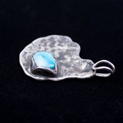 Vintage Artist Made Irregular Sterling Silver Pendant with Turquoise Stone 1″