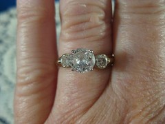 14K Yellow Gold ~ .99 CT TW 3 DIAMOND ENGAGEMENT RING ~ Size 6.75 with Appraisal