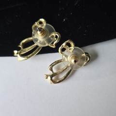 Vintage Gold Tone Bows Pierced Stud Earrings
