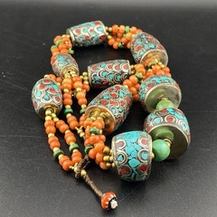 Beautiful Handmade Nepali Jewellery Turquoise Coral & Brass Beads Necklace