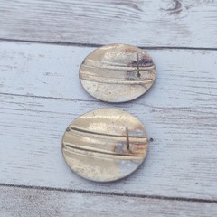 Vintage Earrings for Pierced Ears Red Circle with Gold Tone Stripes 1″