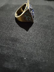 Vintage Gold Tone LAVINTAGE CHINA Blue Teal Rhinestones Square Ring