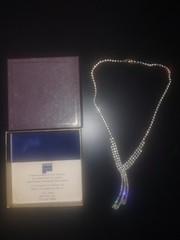 Vintage FABERGE Swirl Rhinestone Pendant Necklace in Box w/ORIGINAL Price Tag