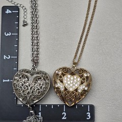 Vintage Heart Necklace Lot Filigree Rhinestone Statement Gold Silver Tone 1.5in