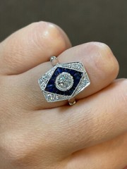 Elongated Vintage Cocktail Ring 2.3 Ct Simulated Diamond 14k White Gold Over