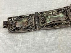 Vintage WWII Sweetheart Bracelet Niello Filigree Middle Eastern Silver 5 Panel