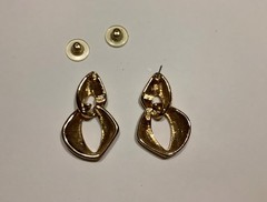 Vintage Lot 2 Pr Teal Door Knocker Drop Hoop Acrylic Green Heart Stud Earrings