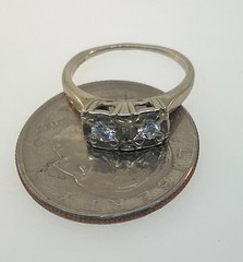 Vintage 1950’s 14K White Gold 2 Stone Diamond Ring