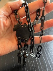 Rare Antique Victorian Gutta Percha Vulcanite Mourning Necklace Pendant Tassels