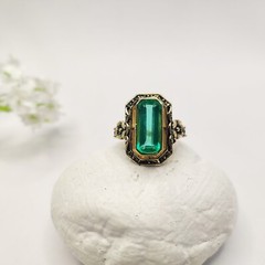 925 silver created emerald ring vintage antique Handmade Size 7