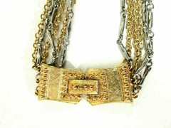 Signed CELEBRITY Necklace Gold Silver Tone Multistrand Office Siren Statement
