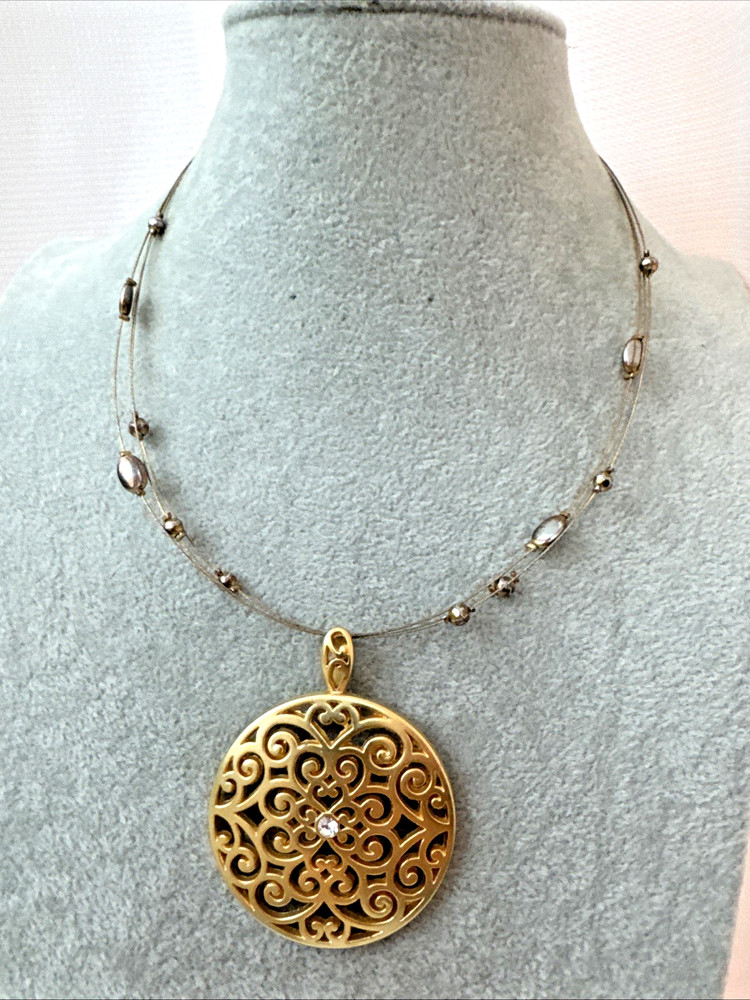 Statement Matte Gold 1990s 2000s y2k Round gold Amulet wire choker VTG Necklace