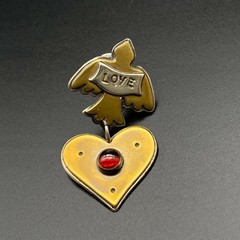 Vintage Paoletti Bird Love Heart Mixed Metals Silver Tac Pin