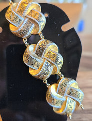 Vintage Damascene Style Link Bracelet Gold Silver Black Tones 8″ Lightweight
