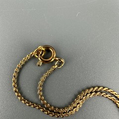 Vintage Rhinestone Heart Pendant Necklace Blue Stone Gold Tone 15″ Chain Dainty