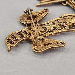 Vintage Eagle Brooch Gold Filled Filigree Tassel C Clasp Artisan Antique 3.5″