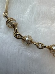 STUNNING!! unique wire VTG pearl Necklace Fairy Abstract Modernist Gold coquette