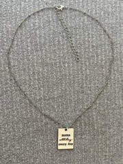 Silver tone “mama all day everyday” etched on square pendant adjustable necklace