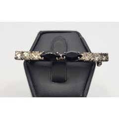 Vintage Art Deco Bar Brooch Pin Black Glass Navette Prong Set Rhinestone