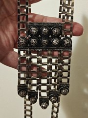 Vintage SIGNED Designer EDLEE 70’s Modernist Long Fringed Necklace 30” Silver