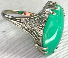VTG ANTIQUE 1930’S BELAIS 10K W GOLD FILIGREE JADE RING SIZE 5.75 – FREE SHIP