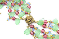 Gorgeous Patte De Verre French Couture Green Purple Acrylic Beads Necklace