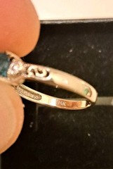 Petite 14k Solid White Gold Natural Blue Topaz and Diamond Ring Size 5